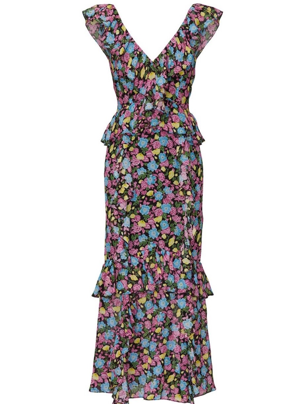 AMUR Evita Floral V-Neck Peplum Tiered Maxi Dress~Size 2~$698